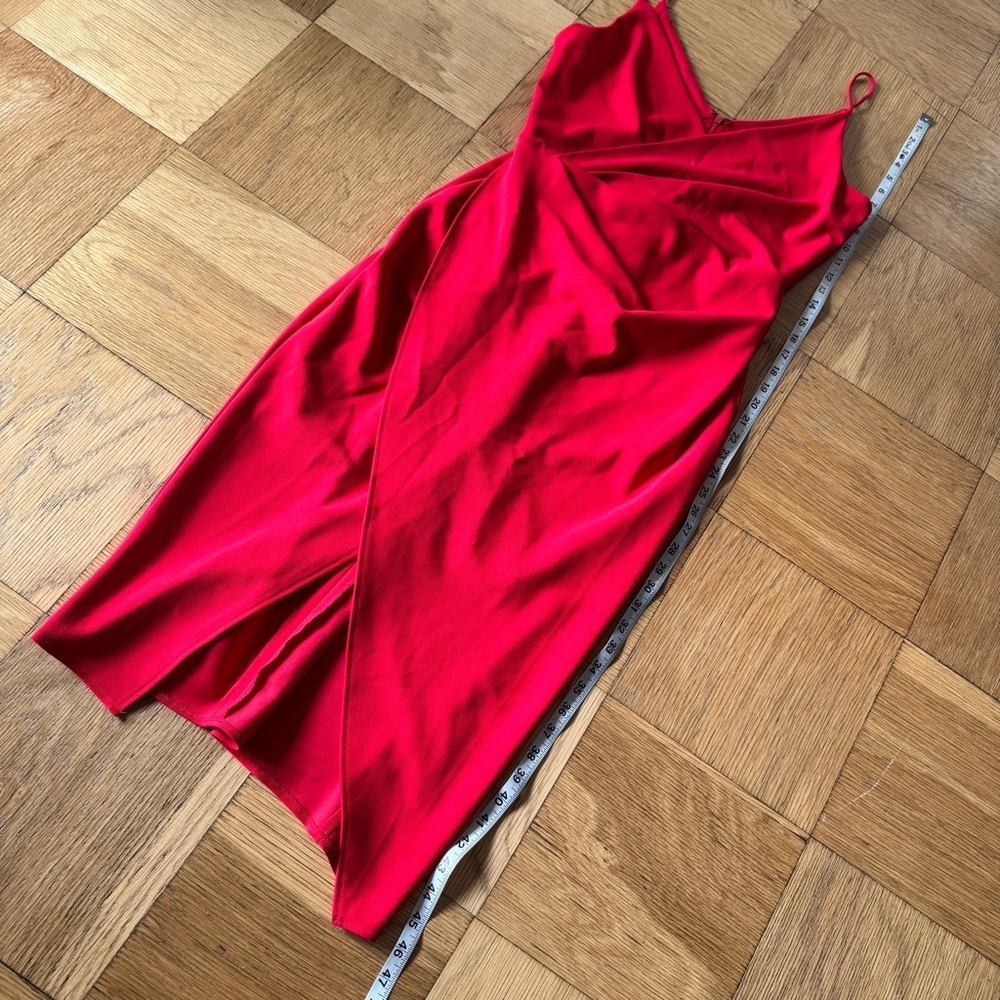 Betsey Johnson Size 8 Red Mini Dress Cocktail Faux Wrap Twist Slit - Picture 8 of 8